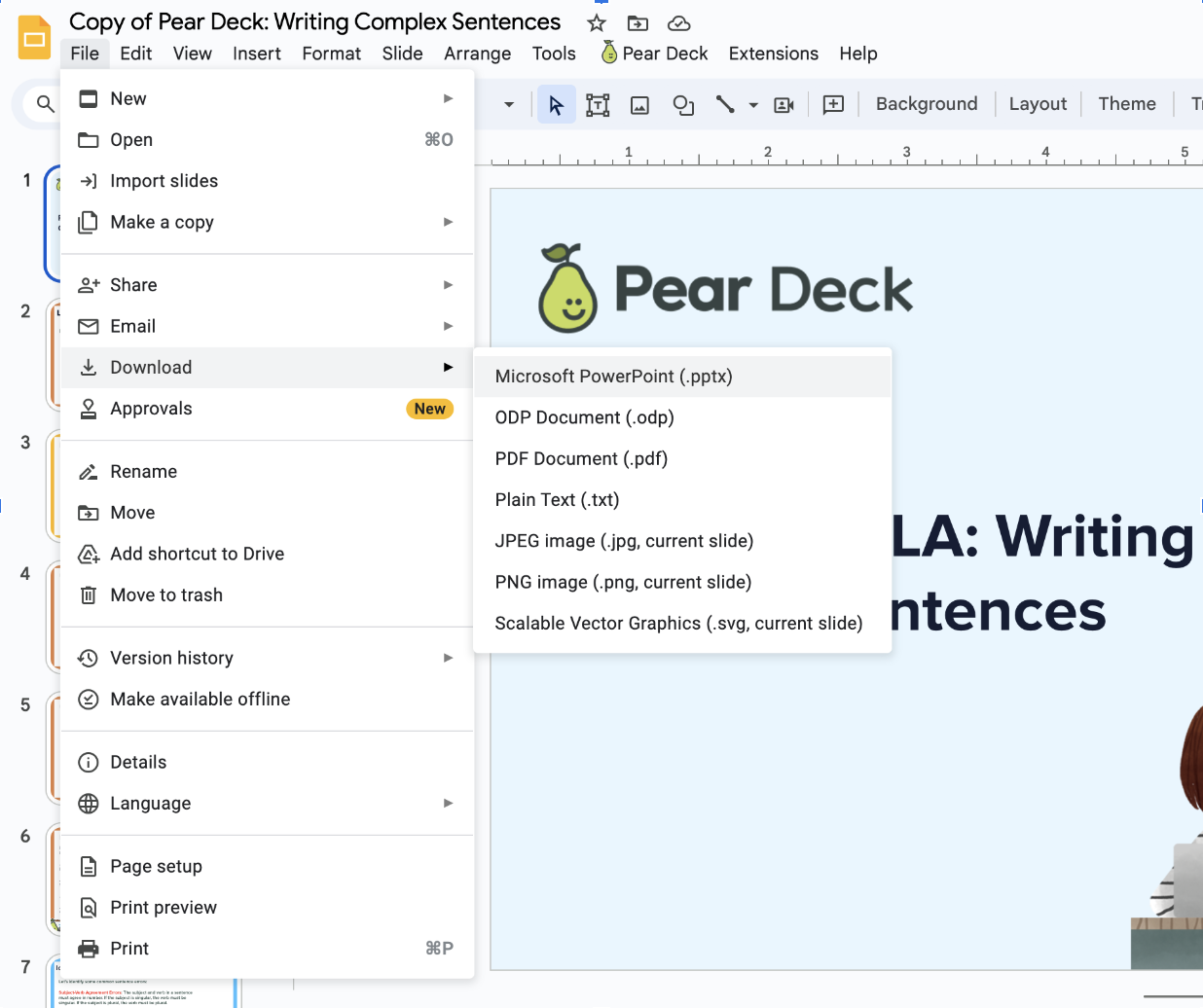 Convert Pear Decks from Google Slides to PowerPoint Online Files